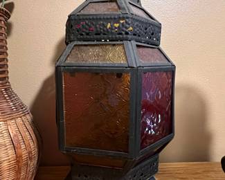 Moroccan Style Metal and Stained Glass Lantern