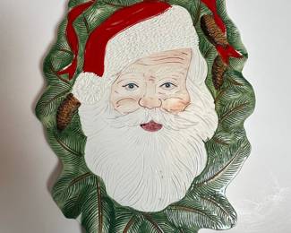 Hand-Painted Italian Ceramic Santa Claus Wreath Platter