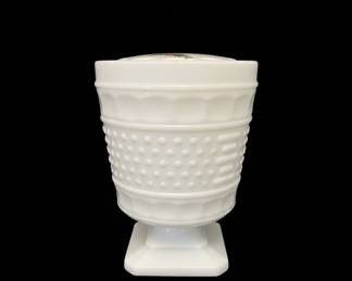 Napco Milk Glass Hobnail Pedestal Compote with Lid