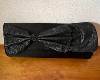 Black Glitter Bow Clutch Evening Bag
