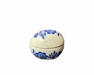Vintage Delft Blue Floral Egg Trinket Box