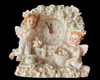 Vintage Cherub Angel Figurine Quartz Alarm Clock