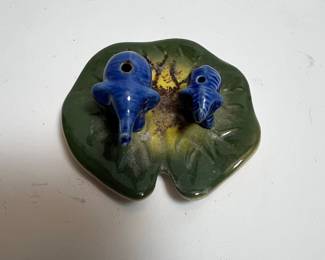 Blue Ceramic Elephant Incense Holder Set on Lily Pad