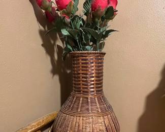 Vintage Wicker Vase with Artificial Roses