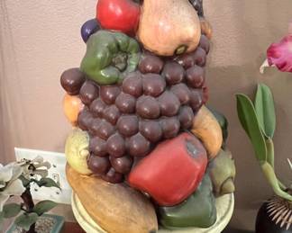 Ceramic Fruit Topiary Sculpture on Pedestal