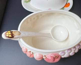 Signature Housewares Inc. Ceramic Fruit and Mushroom Soup Tureen with Ladle and Underplate fourth image