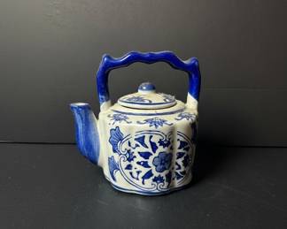Blue and White Chinoiserie Porcelain Teapot