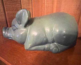 Vintage Green Glazed Ceramic Pig Figurine