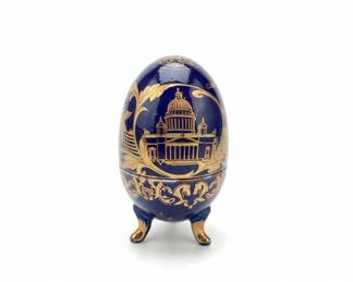 Cobalt Blue Porcelain Egg with Gold Gilt St. Petersburg Architectural Scene