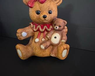 Vintage Ceramic Teddy Bear Music Box Figurine