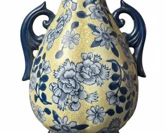 Seymour Mann China Blue Fine Porcelain Vase with Blue Floral Design