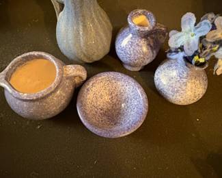 Vintage Speckled Ceramic Pitcher and Creamer Set