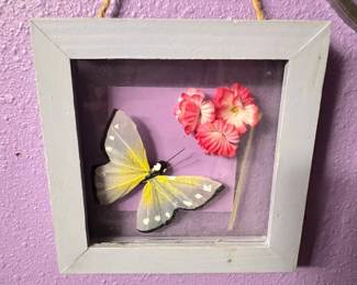 Shadow Box Display with Artificial Butterfly and Flowers