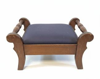 Vintage Walnut Footstool with Needlepoint Upholstery second image