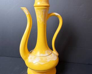 MidCentury Yellow Ceramic Genie Bottle Pitcher with Lid
