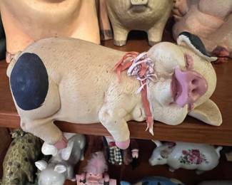 Decorative Pig Figurine with Spot and Ribbon