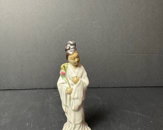 Vintage Blanc de Chine Porcelain Figurine of a Woman with a Lotus Flower
