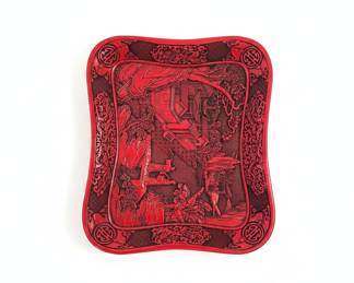 Chinese Carved Cinnabar Lacquer Tray with Landscape Scene