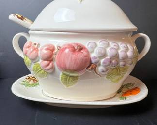 Signature Housewares Inc. Ceramic Fruit and Mushroom Soup Tureen with Ladle and Underplate