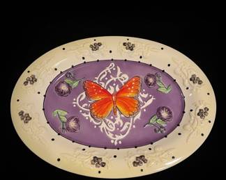 LTD Commodities "Spring Purple Butterfly Pansy Flowers" Ceramic Serving Platter