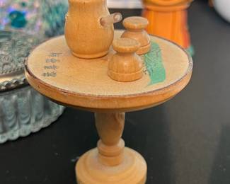 Vintage Miniature Wooden Samovar Set with Table