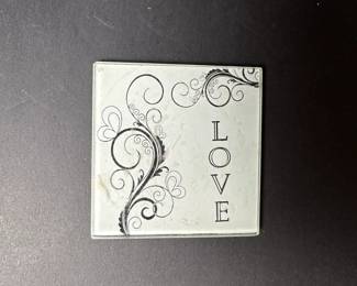 Glass Coaster with Love Typography and Scroll Design