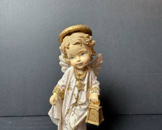 Cherub Angel Figurine with Lantern and Happy Year inscription
