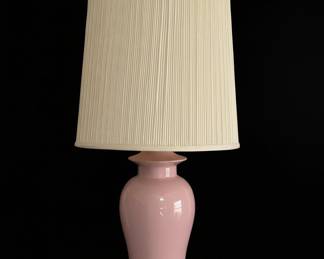 Vintage Pink Ceramic Ginger Jar Table Lamp with Brass Base and Pleated Shade