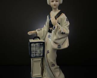 Vintage Porcelain Geisha Figurine with Lantern