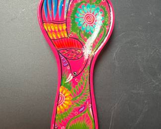 HandPainted Talavera Ceramic Spoon Rest with Flamingo