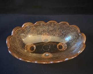 Jeannette Floragold Louisa Marigold Carnival Glass Footed Bowl