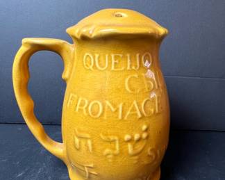 Vintage Yellow Ceramic Queijo Fromagi Cheese Shaker Jug