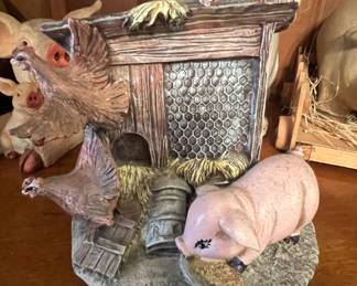 Ceramic Pig and Chicken Figurine with Coop by Lowell Davis for Schmid