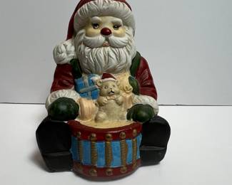 Ceramic Santa Claus Figurine with Teddy Bear and Drum