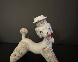 Vintage Spaghetti Poodle Figurine with Hat and Bowtie
