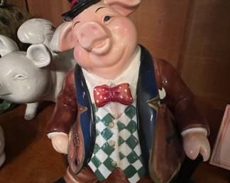 Vintage Ceramic Pig Figurine in Top Hat and Suit