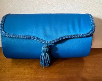 La Regale Ltd. Blue Beaded Clutch Evening Bag with Tassel