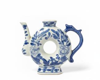 Chinese Blue and White Doughnut Teapot