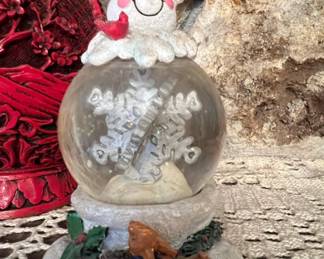 Musical Snowman Snow Globe with Bird and Fox