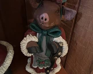 Vintage Ceramic Pig Christmas Caroler Figurine