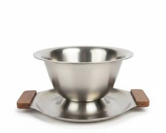 Vintage MCM Interpur  Stainless Steel Gravy Boat with Wood Handles