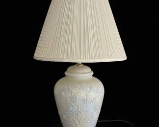 Vintage Chinoiserie High Relief Floral Ceramic Table Lamp