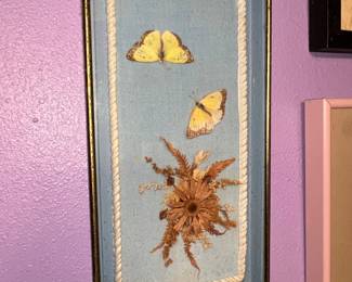 Framed Yellow Butterflies and Dried Flower Arrangement