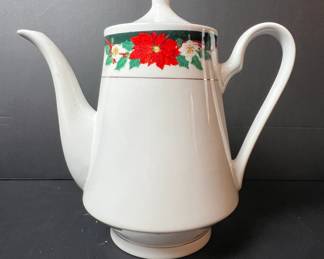 Tienshan Fine China Deck The Halls Poinsettia Pattern Teapot