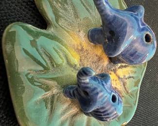 Ceramic Fish and Lily Pad Figurine