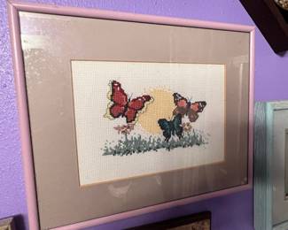 Framed Butterfly Cross-Stitch Art