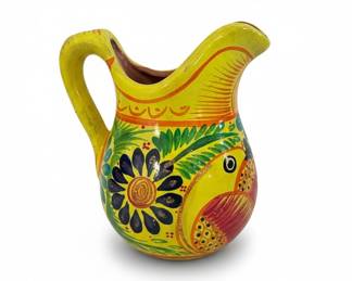 Hand-Painted Mexican Ceramic Pitcher with Bird Motif
