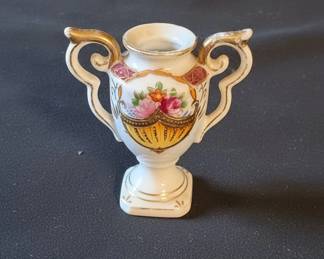 Antique Dresden Porcelain Urn Vase with Floral Decoration and Gilt Accents