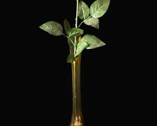 Amber Glass Bud Vase with Artificial Red Rose