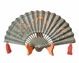 Vintage Japanese Iris Fan with Tassels